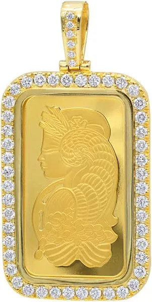 ItsHot Real 99.9 14K Gold 1 Ounce Pamp Suisse Bar Lady Fortuna G VS Men's Diamond Pendant