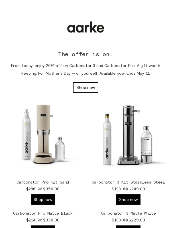 Aarke - 20% off — now live