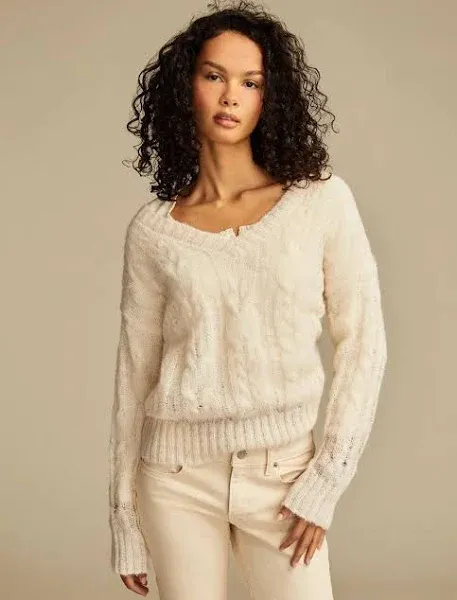 Lucky Brand Women's Cable-Knit Mohair V-Neck Sweater