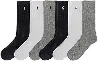 Polo Ralph Lauren POLO RALPH LAUREN Men's Athletic Performance Cotton Crew Socks - 6 Pair Pack - Moisture Wicking Mesh