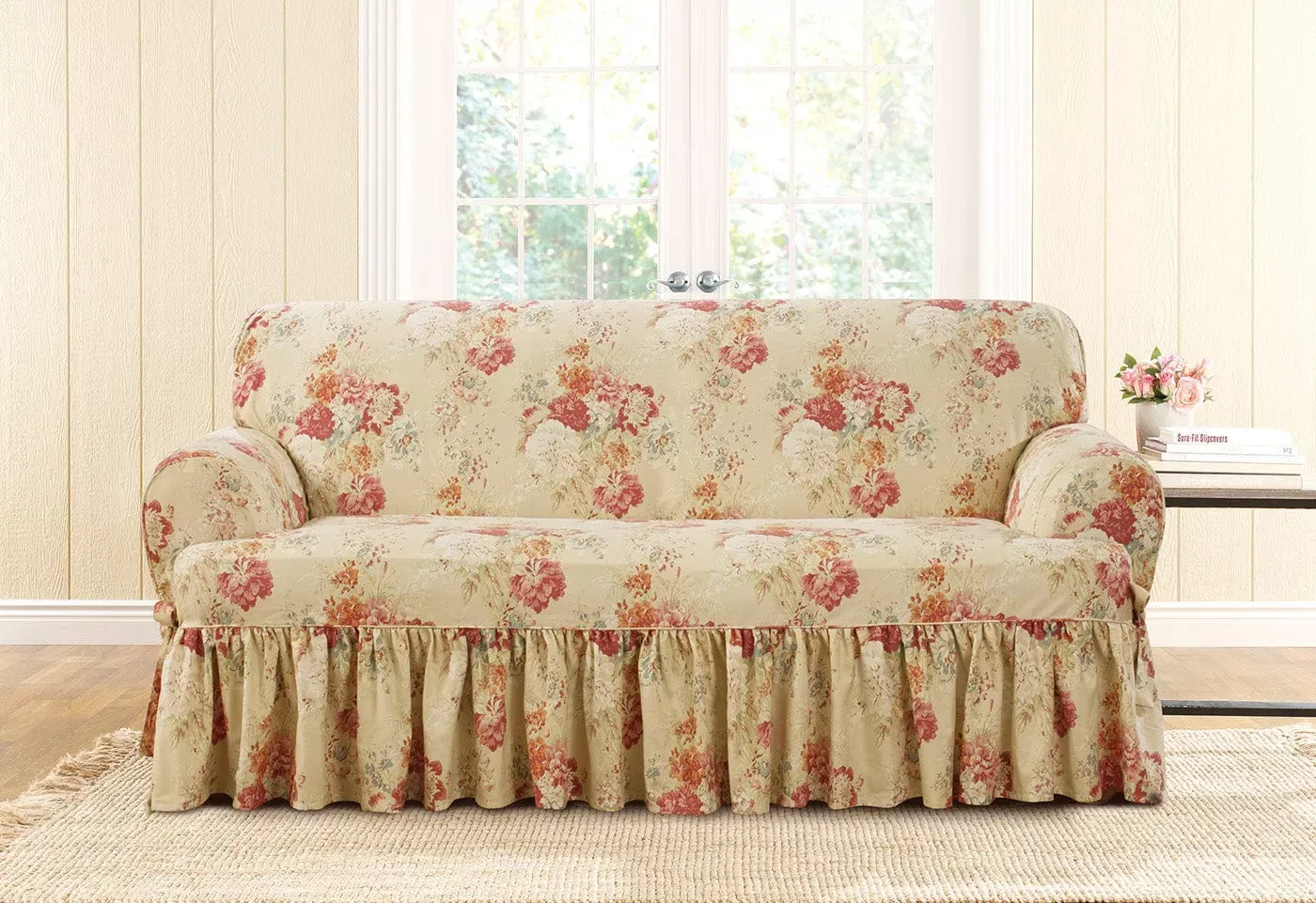 Ballad Bouquet by Waverly   Loveseat Slipcover   Floral Print   100% Cotton   Final Sale in Blush SureFit