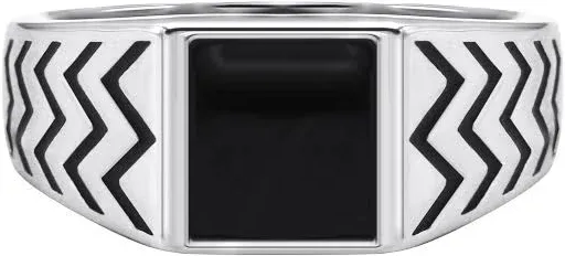 Appx Men's Silver Signet Ring with Onyx