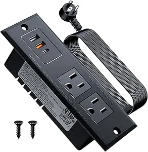 DOACE Recessed Power Strip with USB C Fast Charging Conference Recessed Outlet,Space-Saver for Furniture Side Table,2 AC Outlets,3 USB Ports,6ft Cord, for Home