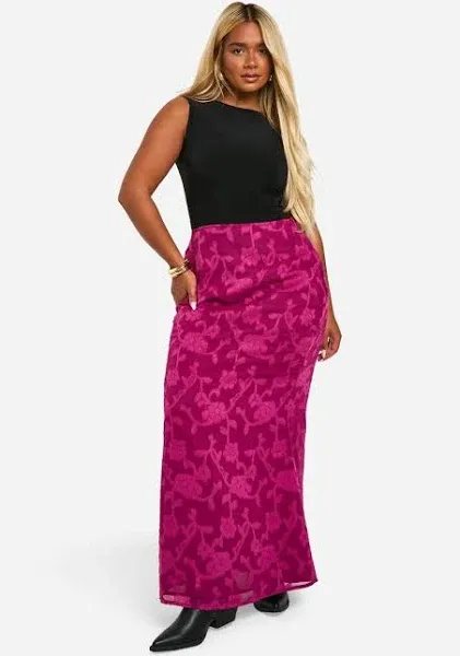 Boohoo Plus Burnout Floral Maxi Skirt