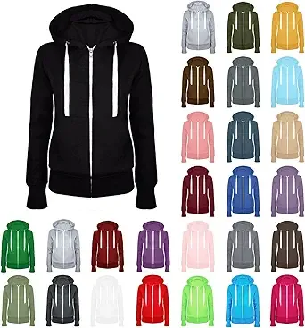 YRAETENM Zip up Hoodie Women Drawstraing Casual Comfy Long Sleeve Sweatshirts Fall Fashion Solid Color Jackets with Pockets