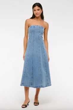 Abercrombie & Fitch The A&F Mila Strapless Denim Midi Dress