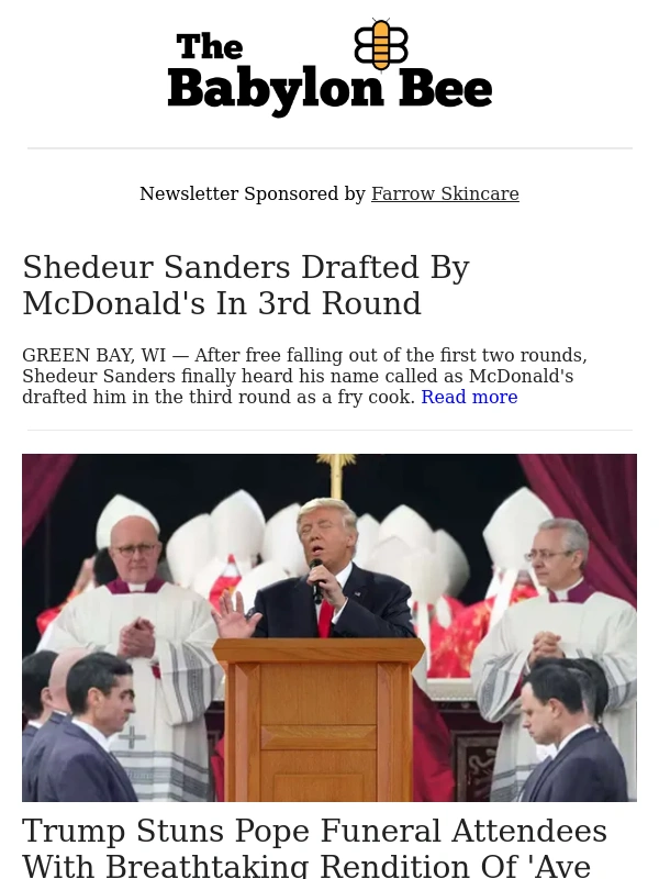 Babylon Bee - ? Shedeur Sanders Drafted By McDonald's In 3rd Round