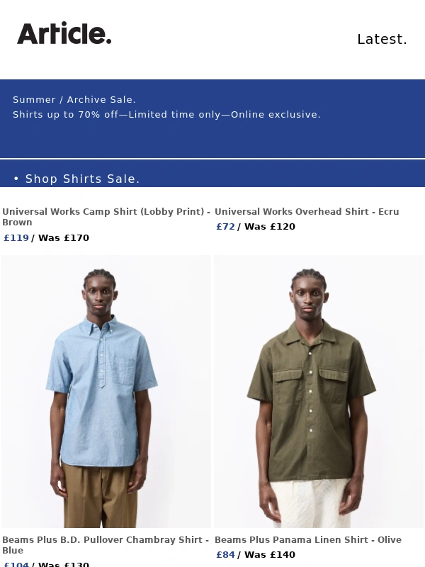 Article - SUMMER ARCHIVE SALE: Shirts & Sunnies / Up to 70% Off. ?