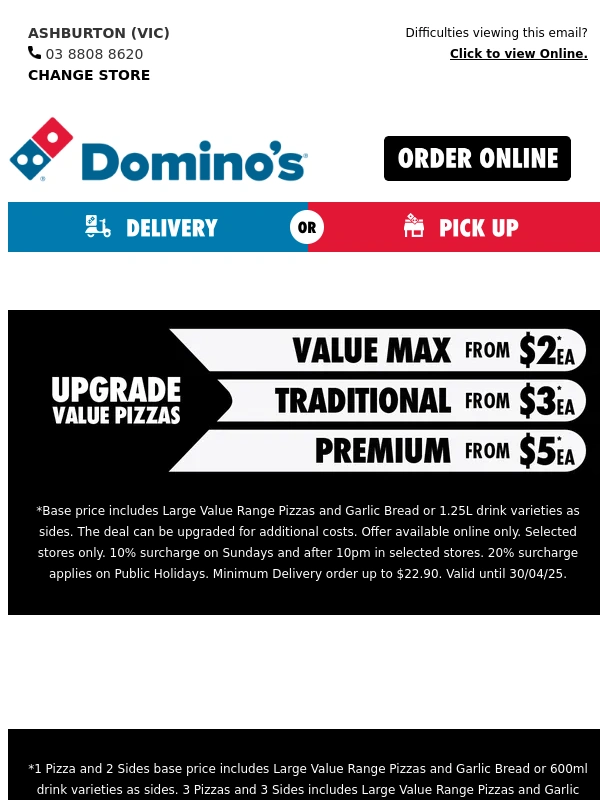 Domino's Pizza - ?? Save This Sunday With 2 Pizzas + 2 Sides From $20!*