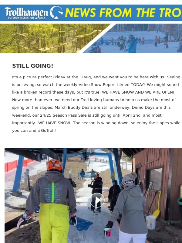 Trollhaugen - DEMO DAYS THIS WEEKEND! | Video Snow Report,Upcoming Hours,& More!