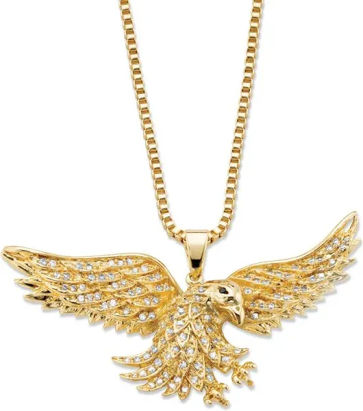 PalmBeach Jewelry Men's 14K Gold-Plated Round CZ Eagle Pendant Necklace