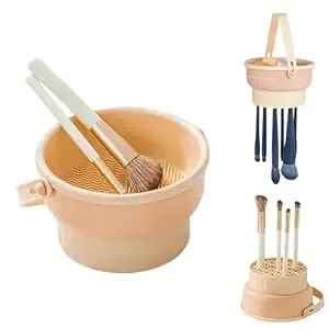 Makeup Brush Cleaner, Butimu 3 in 1 Silicone Makeup Brush Cleaner Mat, Makeup Brush Cleaner Pad for Storage and Air Drying, Cosmetic Brush Washing Bowl for Makeup Brush, Sponge, Powder Puff, (Khkai)