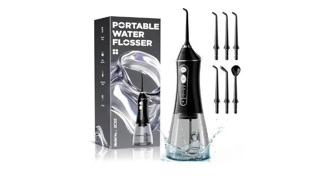 Water Flosser for Teeth Cleaning and Flossing, 5 Modes Rechargeable Cordless Oral Irrigator 320ml Water Tank Teeth Cleaner, IPX7 Waterproof Portable Electric Dentel Flossers for Home and Travel,Black