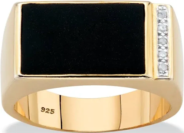 14K Gold-Plated Sterling Silver Black Onyx and Diamond Rectangular Ring