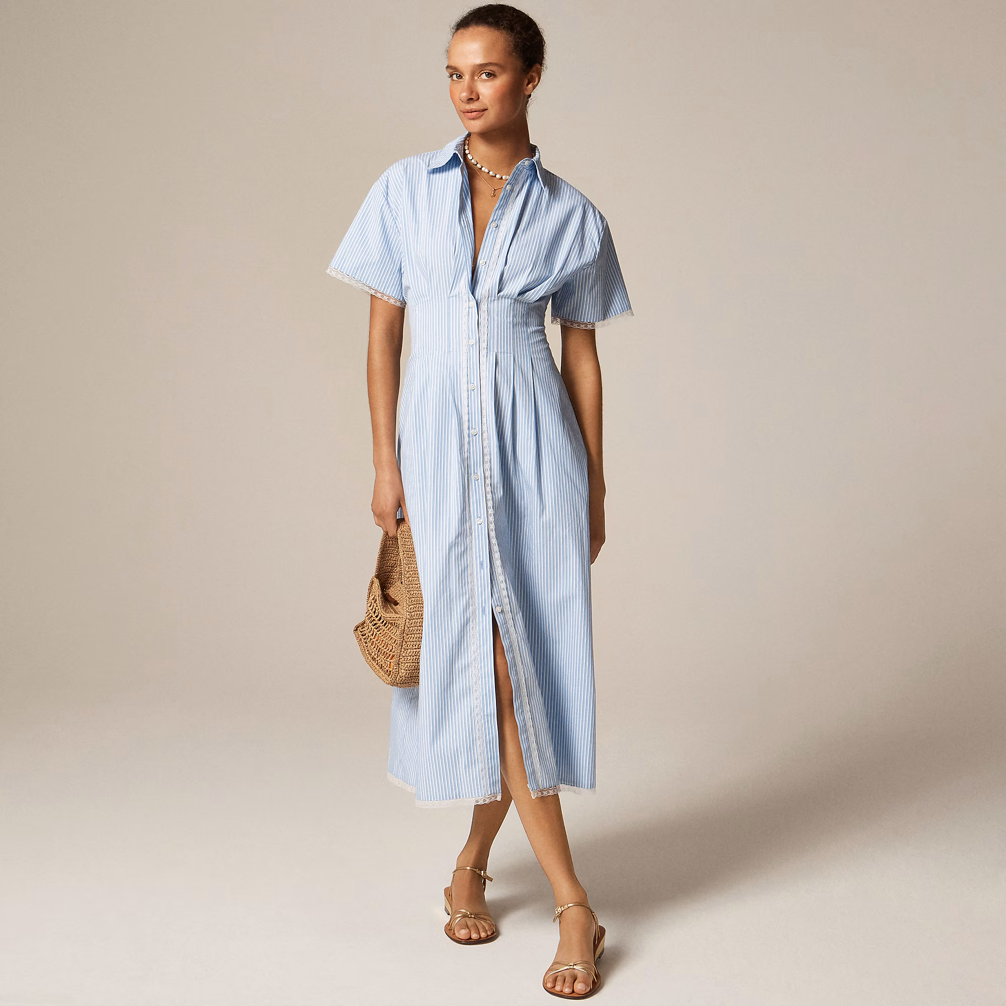 Wren lace-trim shirtdress in stripe