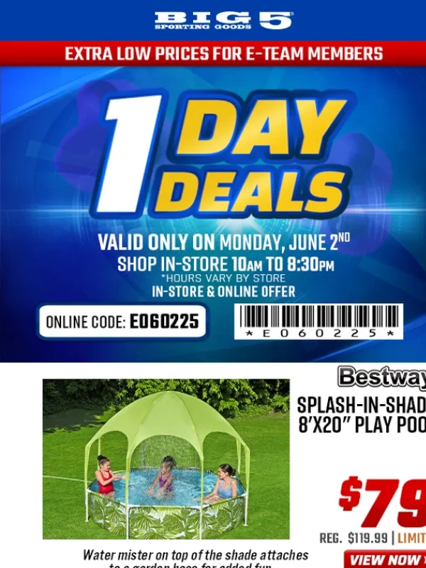 Big 5 Sporting Goods - $18 Hilltop Single Butane Stove + $29 American Outback 2-Person Backpacking Tent + Other One Day Deals,Monday Only!