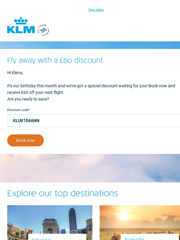 KLM - It's our birthday! Enjoy £60* off your next trip