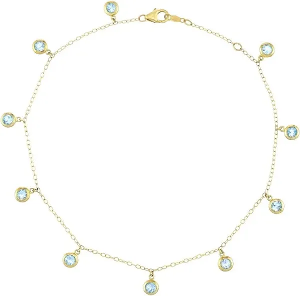 10K Yellow Gold Blue Topaz Anklet