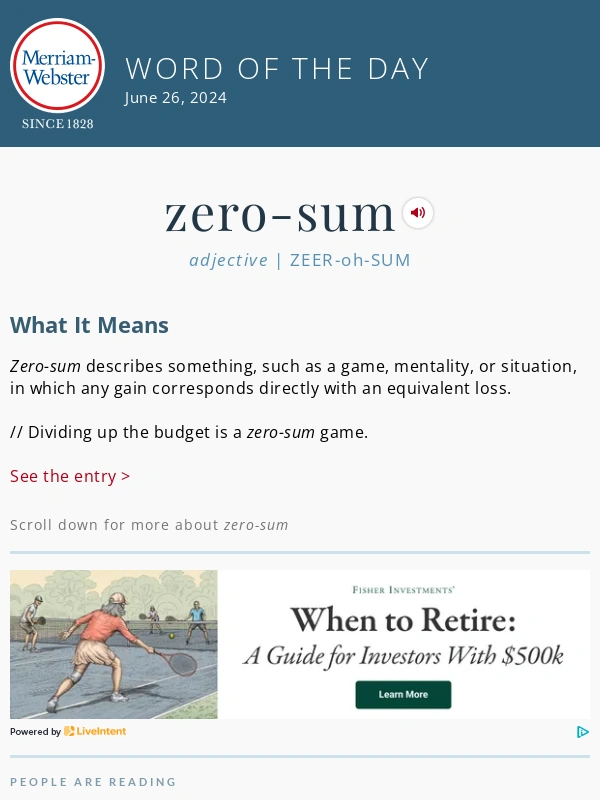Merriam Webster - Zero-sum - plus,10 Words from Taylor Swift Songs (Merriam's Version)
