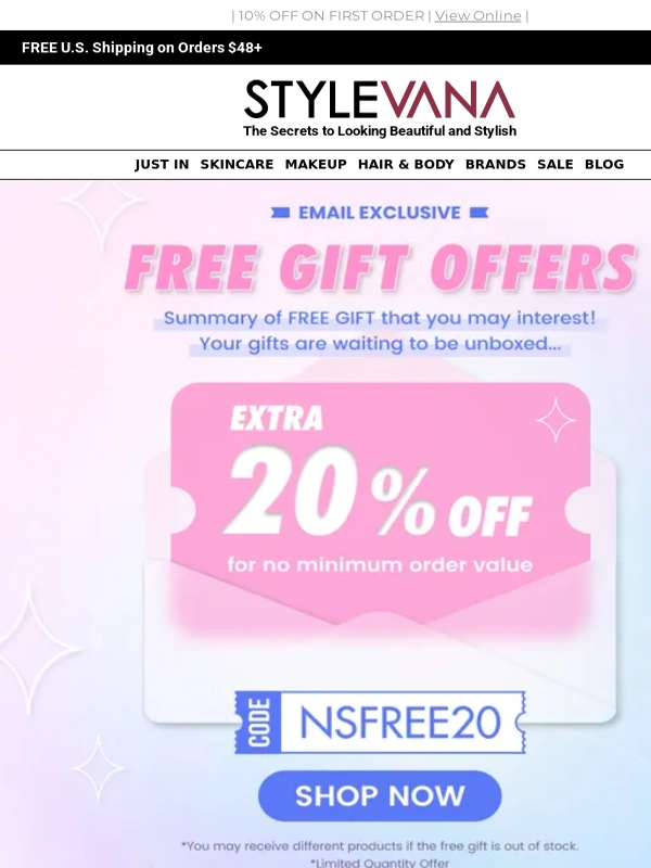 Stylevana - Could be yours: 3 FREE GIFT OFFERS?