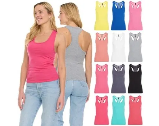 Studio 33 6 Pack - Women's Solid Sleeveless Racerback Tank Tops