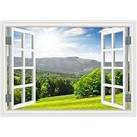 FLFK Fake Window Wall Sticker Landscape Faux Window Wall Mural for Wall Decor, Stick and Peel Wall Decals,16"x24"