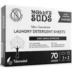 Mollys Suds Laundry Detergent Sheets | Gentle on Sensitive Skin, Powerful Bio-Based Enzymes, Stain-Fighting | Liquidless & Plastic-Free Packaging | 70 Loads (Unscented)