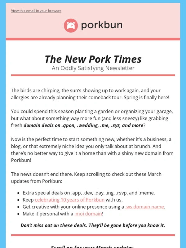Porkbun - Spring savings from Porkbun! ? Domain deals inside