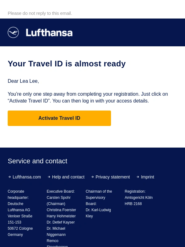 Lufthansa - Activate your Travel ID
