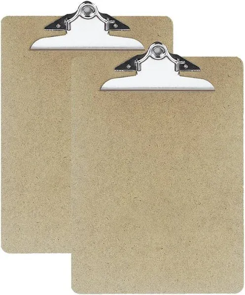OIC Hardboard Clipboards Letter Size 9" x 12 1/2" Brown (Pack of 2)