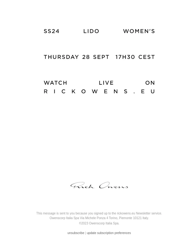 Rick Owens - RICK OWENS SS24 WOMENS RUNWAY LIVE STREAMING
