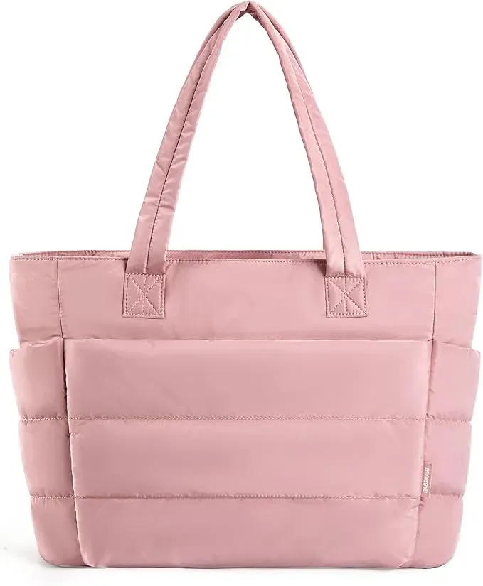 BAGSMART Tote Bag for Women, Lightweight Puffy Tote Bag with Compartments, Quilted Shoulder Bag Handbag for Travel, Work