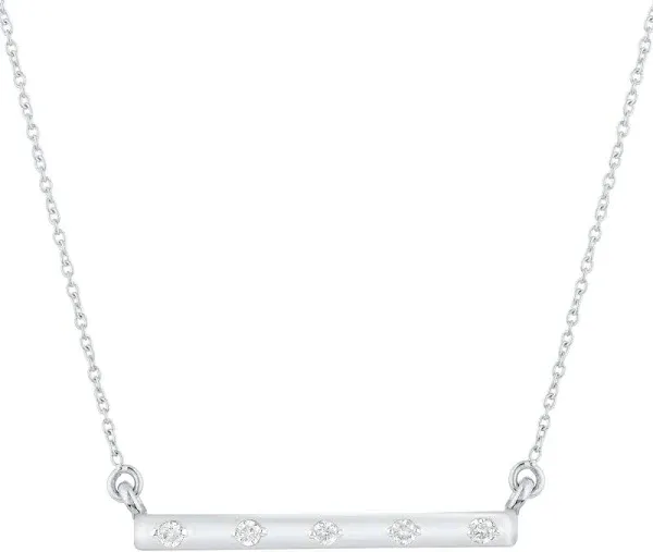14K White Gold Diamond Spaced Bar Necklace