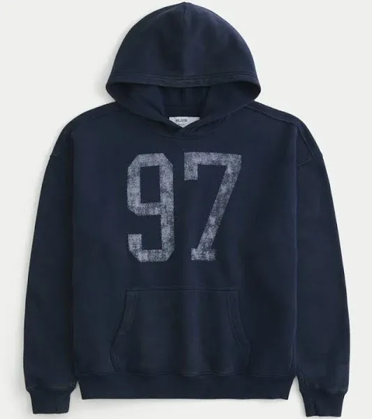 Hollister Men's Boxy Washed Number Graphic Hoodie