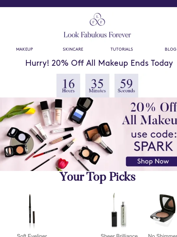 Look Fabulous Forever - Last Chance: 20% Off All Makeup Ends Today!