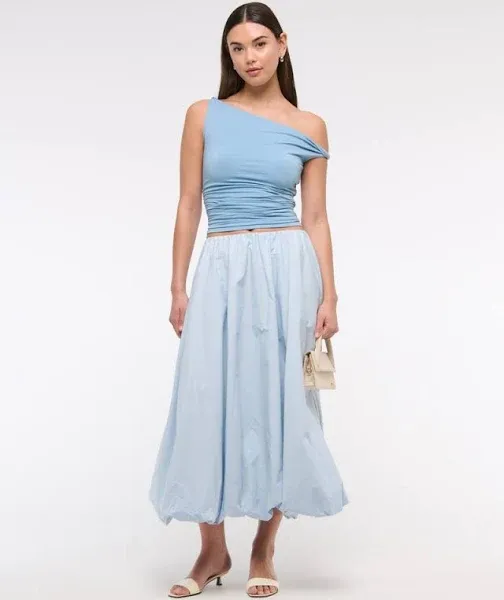 Abercrombie & Fitch Women's Mid Rise Bubble Hem Maxi Skirt
