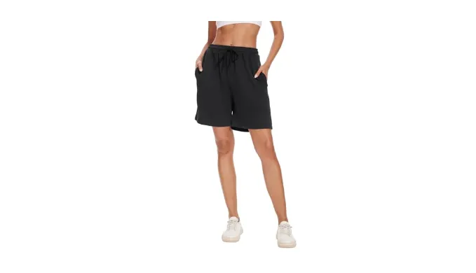 BATHRINS Womens Bermuda Shorts Drawstring Sweat Shorts Summer Loose Casual Short Black
