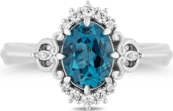 Enchanted Disney Sterling Silver Cinderella Diamond and London Blue Topaz Ring