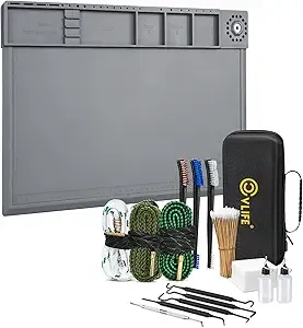 CVLIFE Bore Cleaner Set for .223 Cal 5.56 / 9mm/12GA, Gun Cleaning Kit incl. Magnet Silicone Cleaning Mat, Clean Supplies 3×3 Patches, 6″ Swabs, Nylon Brushes, Silicone Picks, Needle Oil Applicator