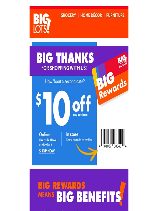 Big Lots - Excited to See You Again! Grab Your $10 OFF Coupon ?