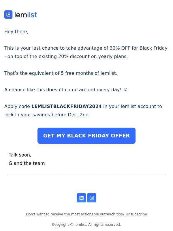Lemlist - 30% OFF Black Friday Offer 