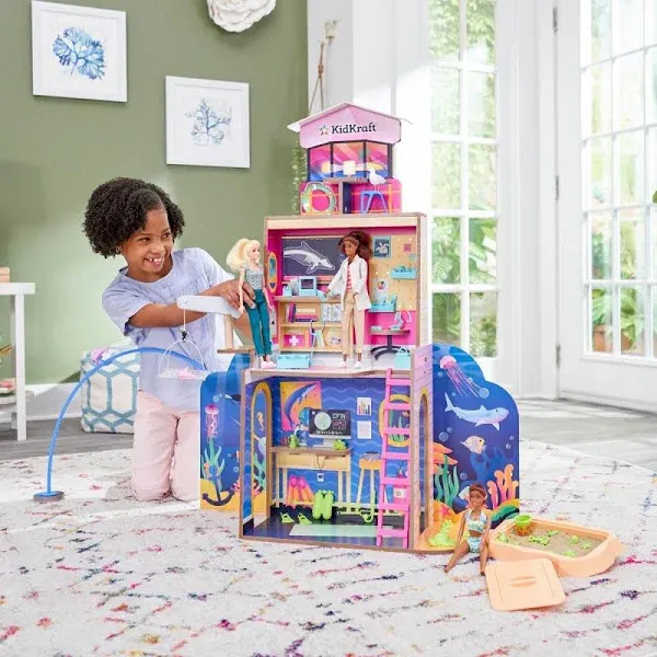 KidKraft 2-in-1 Beach & Rescue Center Wooden Dollhouse with 50 Accessories
