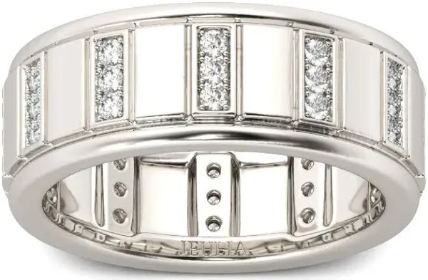 Jeulia Men's Sterling Silver Moissanite Classic Round Cut Band
