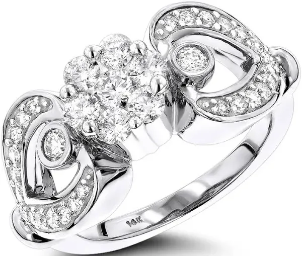 1 Ct Floral Diamond Engagement Ring in 14K White Gold