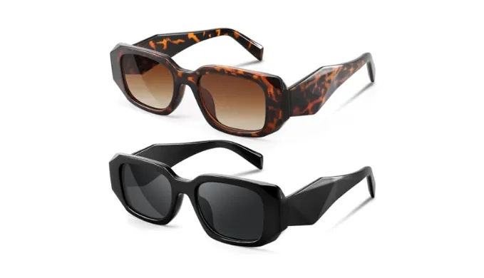 Vcarsian Trendy Rectangle Sunglasses for Women Men,Y2K Sun Glasses Vintage Retro Glasses 90s Square Frame,Aesthetic Cool Driving Sunglasses