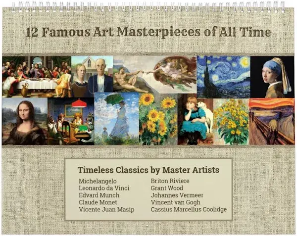 Famous Art Masterpieces of All Time Large Calendar