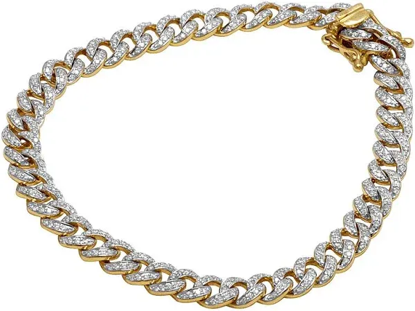 10K Yellow Gold Real Diamond Cuban Link Chain Bracelet
