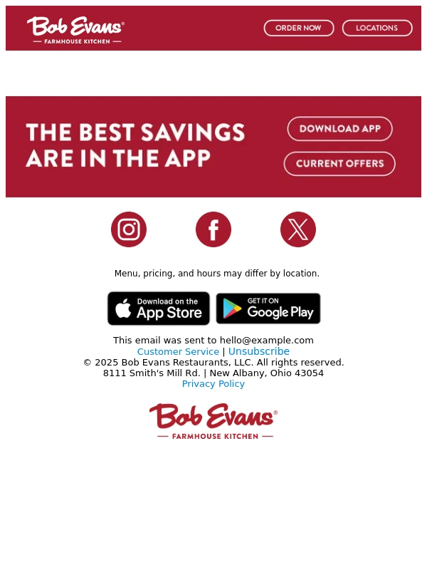 Bob Evans - Last Chance for $4 off after 4 PM!