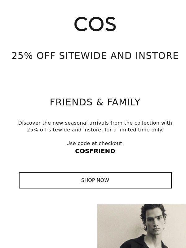 COS - 25% off new arrivals sitewide and instore