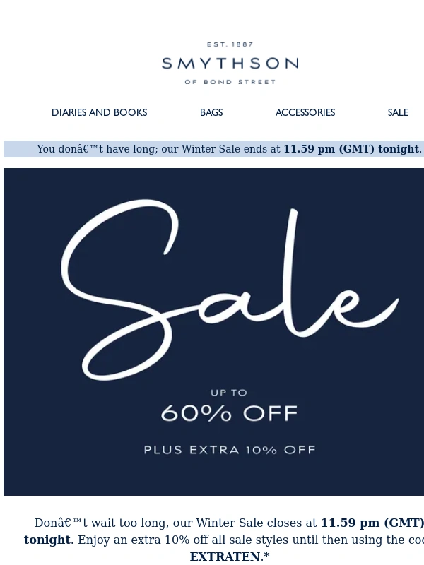 Smythson - Extra 10% off sale ends tonight